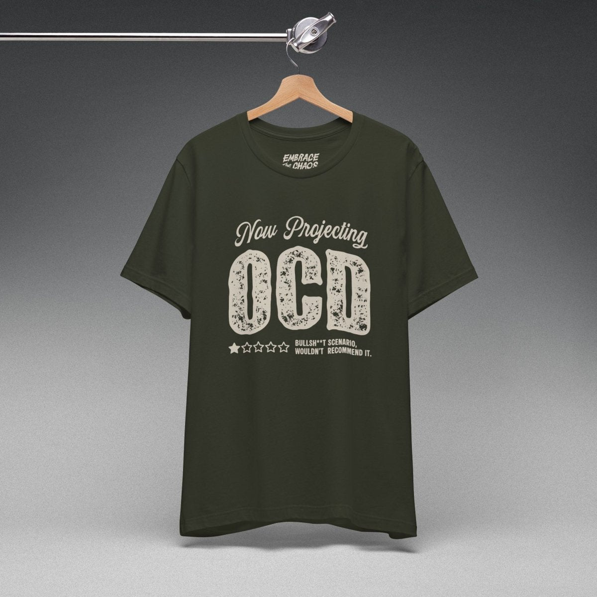 WOULDN'T RECOMMEND IT TEE XS Dark Olive - Embrace The Chaos mental health humor apparel
