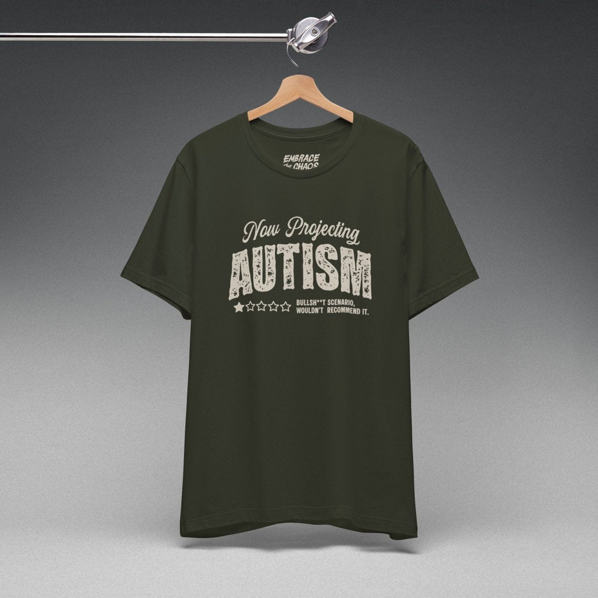 WOULDN'T RECOMMEND IT TEE XS Dark Olive - Embrace The Chaos mental health humor apparel