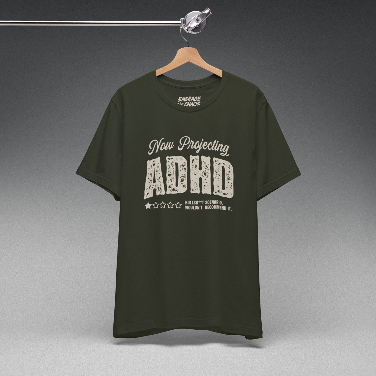 WOULDN'T RECOMMEND IT TEE XS Dark Olive - Embrace The Chaos mental health humor apparel